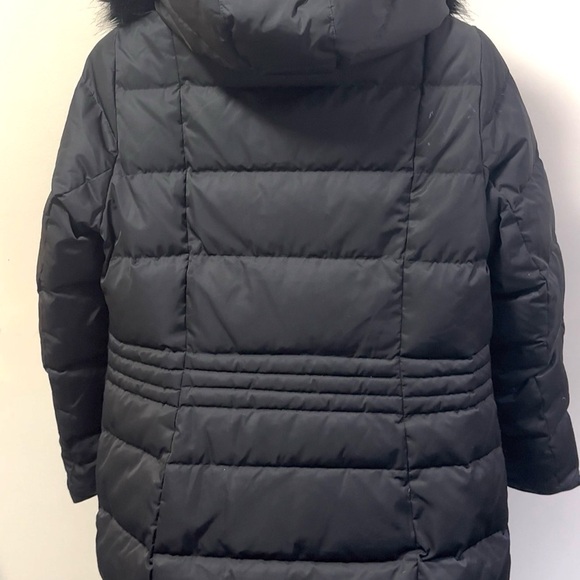Lands End Womens Down Puffer Coat Black Faux Fur Hood Medium M Winter Jacket - Picture 2 of 8
